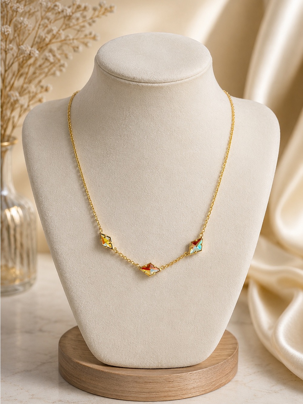 Kendra Scott Greta Gold Strand Necklace in Blush Dichroic Glass. - Picture 3 of 7